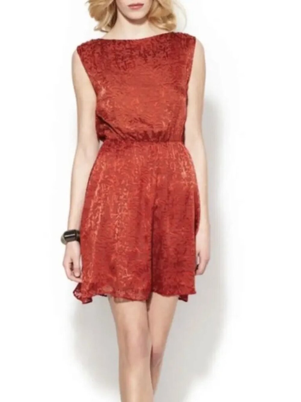 ALICE & OLIVIA womens DRESS rust MINI fall SLEEVELESS boho SILK glam SIZE M